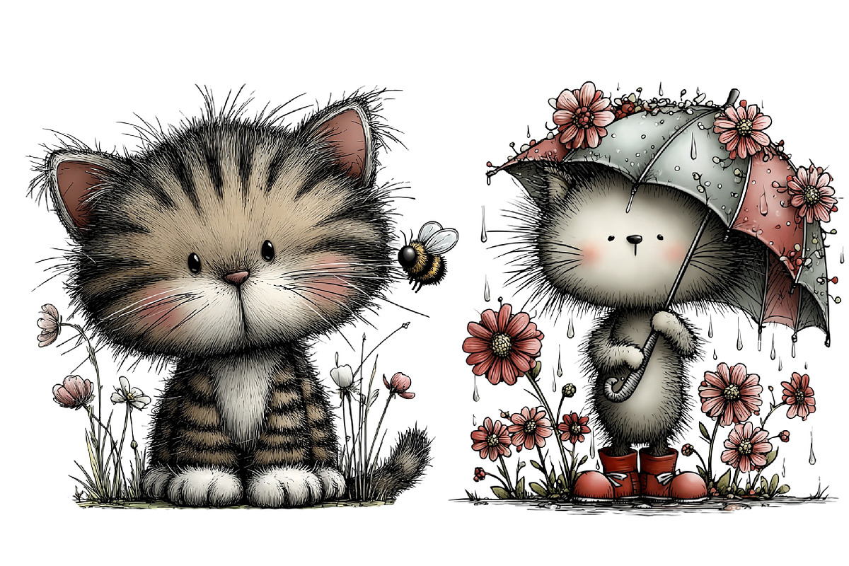 whimsical spring cat Clipart, an Illustration by Designworld (Photo 5 of 6)