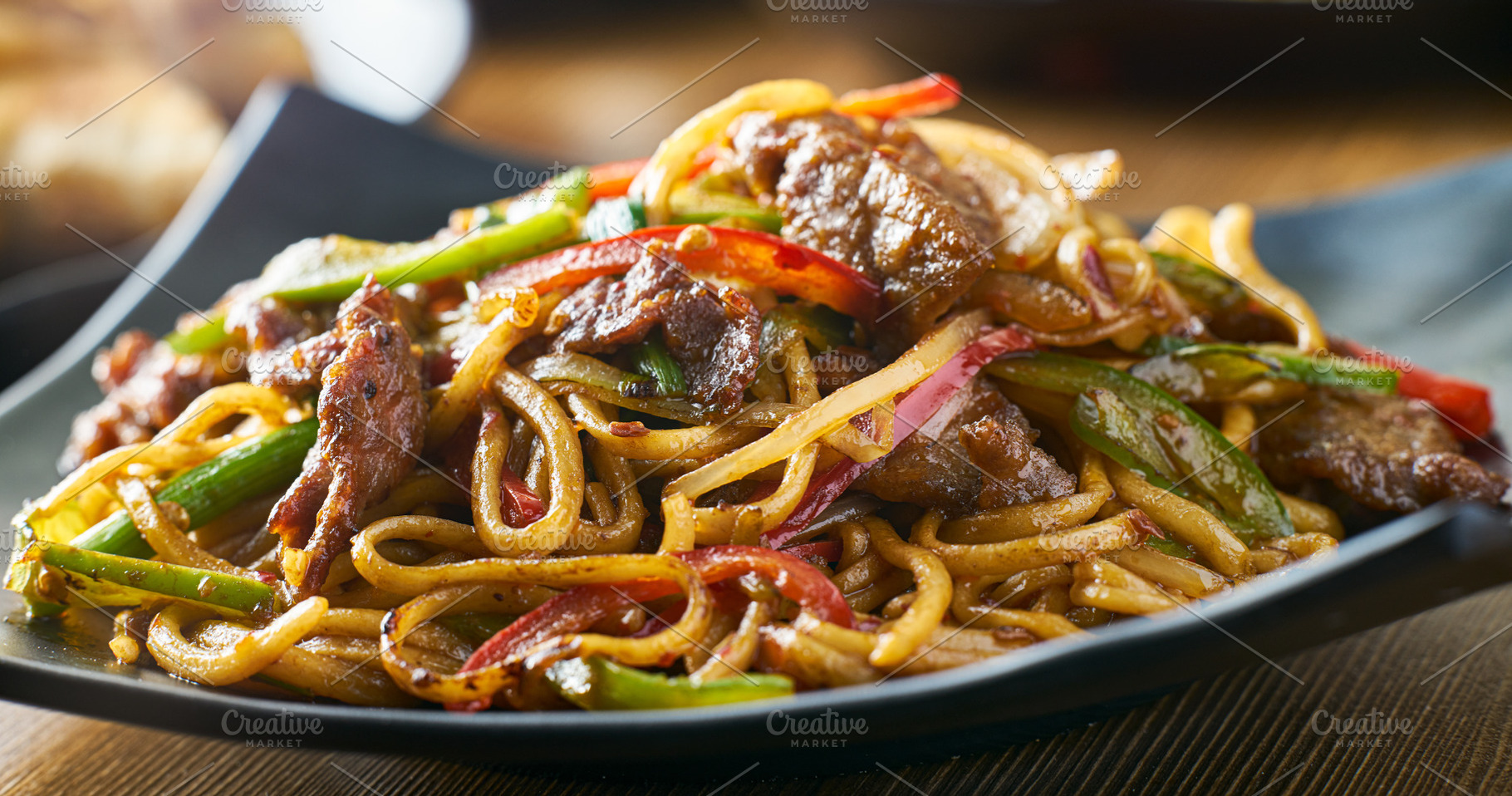 asian stir fry noodles with beef, a Food & Drink Photo by RezArt