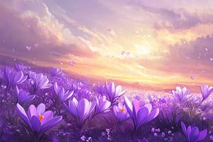 Wild purple crocuse flowers field, a Nature Photo by AlyaAnd