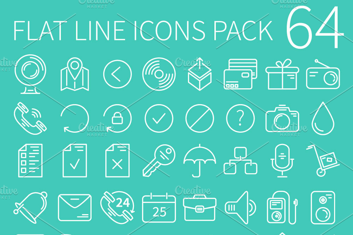 64 Flat Line Icons Pack, an Outline Icon by Nerokanji_Designs (Photo 2 of 2)
