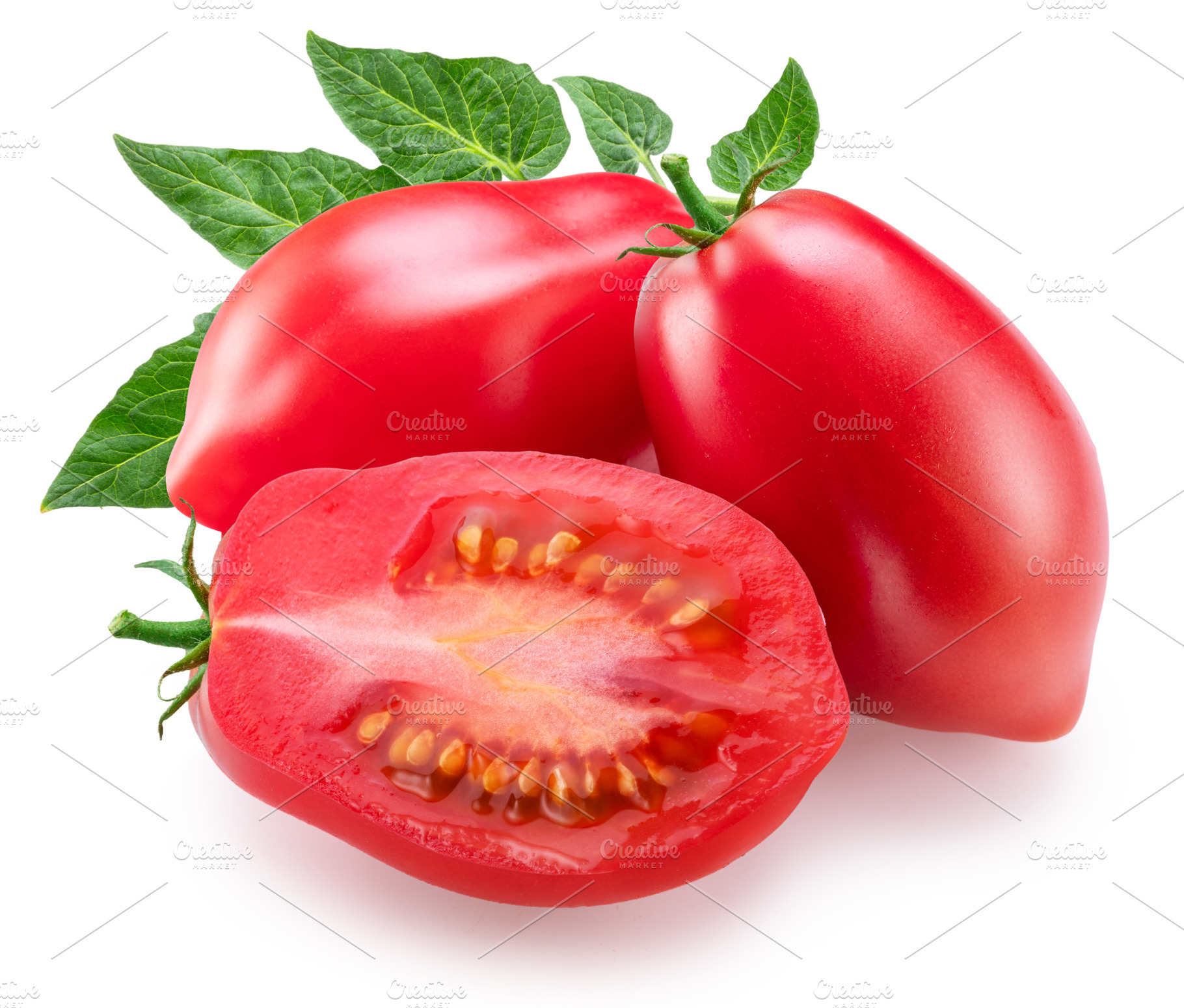 Pink tomatoes with leaves, a Food & Drink Photo by Volff
