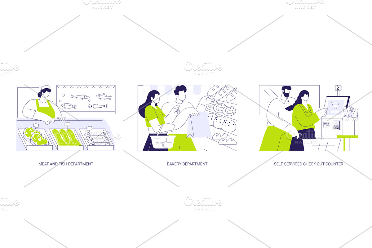 Supermarket departments isolated, a Finance Illustration by Visual Generation