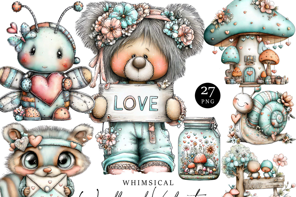 Whimsical Woodland Valentine Clipart, a Seasonal Illustration by Design Scotch (Photo 1 of 8)