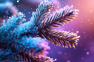 Frosty pine branch with colorful bokeh, an Abstract Photo by AlyaAnd