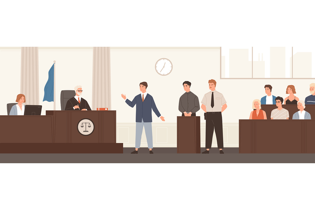 Jury trial in the courtroom, a Person Illustration by Good Studio