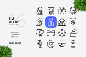 Eid al Fitr Outline Icons, an Outline Icon by Upnowgraphic