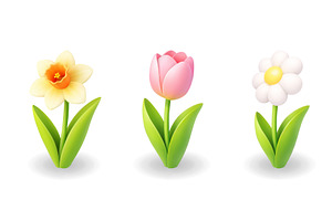 Daffodil, tulip and daisy flowers, an Object Illustration by GraphiShop