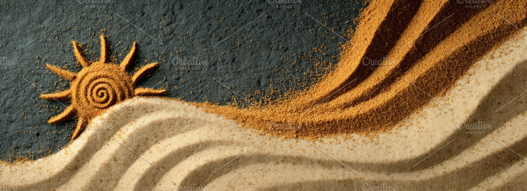Abstract Sand Art Sun and Waves Panoramic Beach Background, a Nature Photo by José Manuel Gelpi