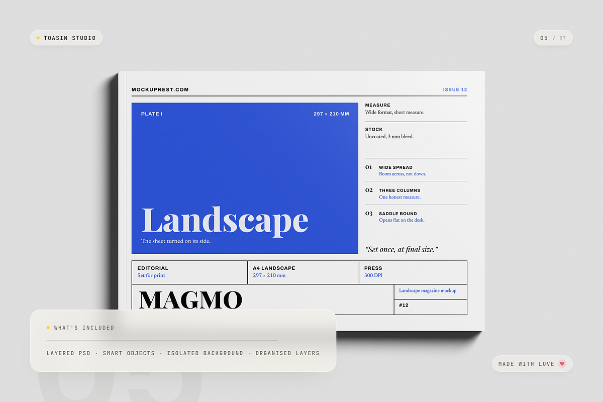 A4 Landscape Magazine Mockup, a Books & Magazine Mockup by Toasin Studio (Photo 5 of 7)