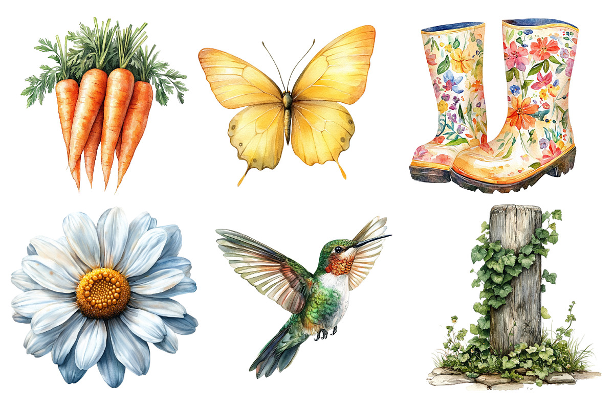 Summer Garden Watercolor Clipart, an Illustration by SinaCreation (Photo 3 of 5)