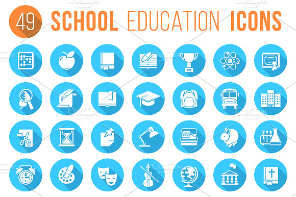 Round Flat White School Icons