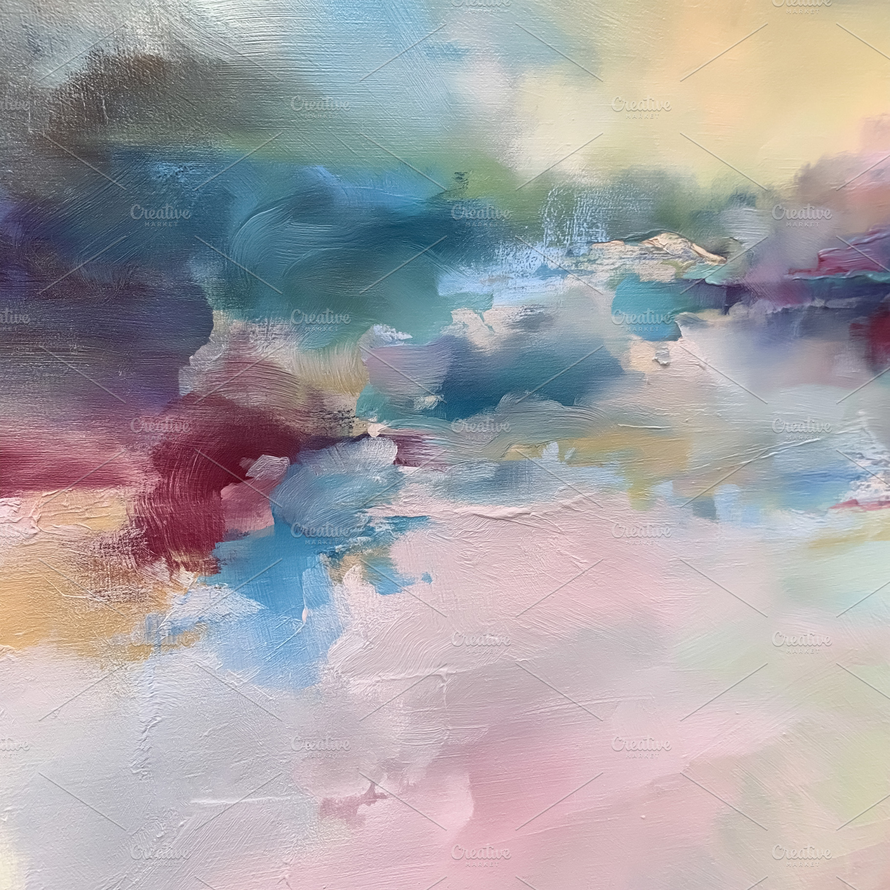 Abstract painting depicting pastel sky colors and flowing brushs, a Photo by Studio ANNA