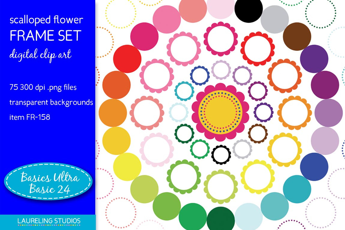 Scalloped Flower digital frame set, an Illustration by Laureling Studios
