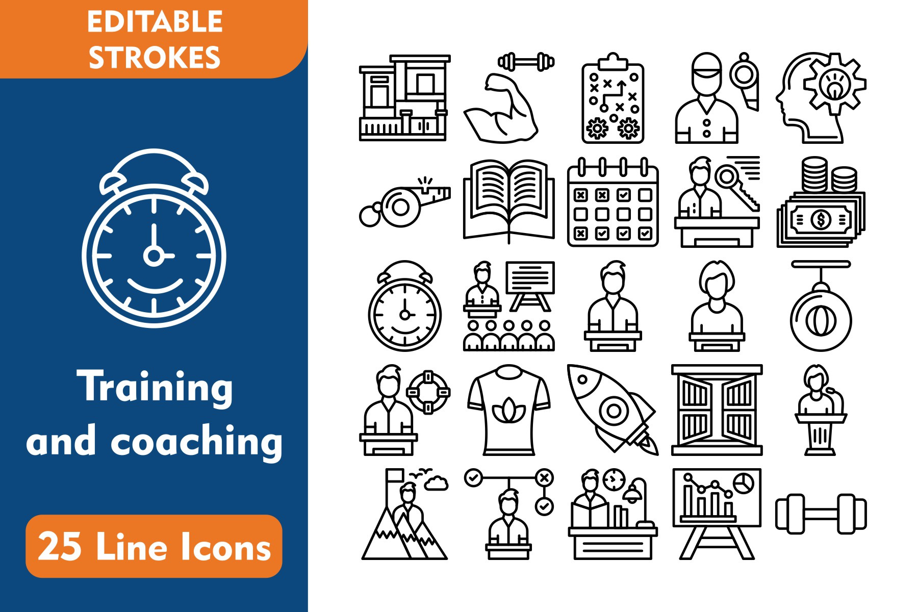 25 Training and coaching Line Icons, an Icon by Pexelpy