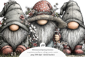 Whimsical spring gnome clipart, an Illustration by SinaCreation