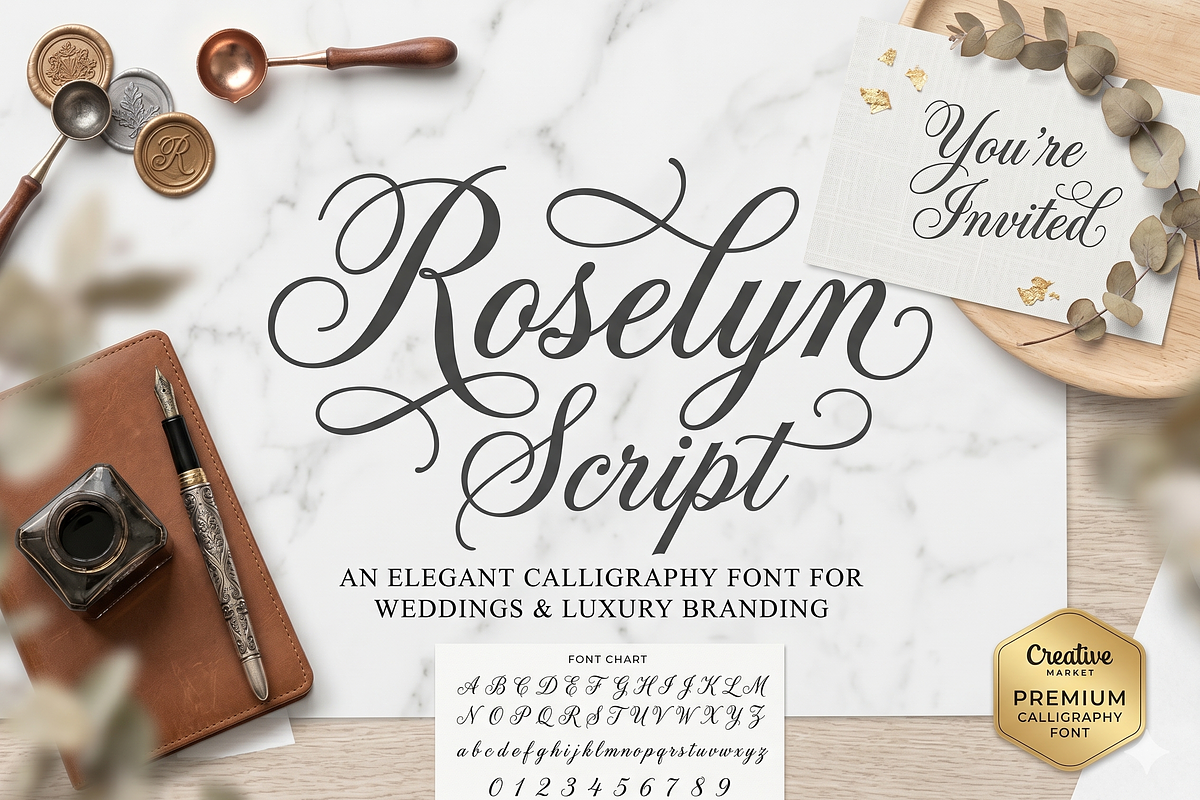 Roselyn Script Elegant Wedding font, a Script Font by RAHMAT (Photo 7 of 7)