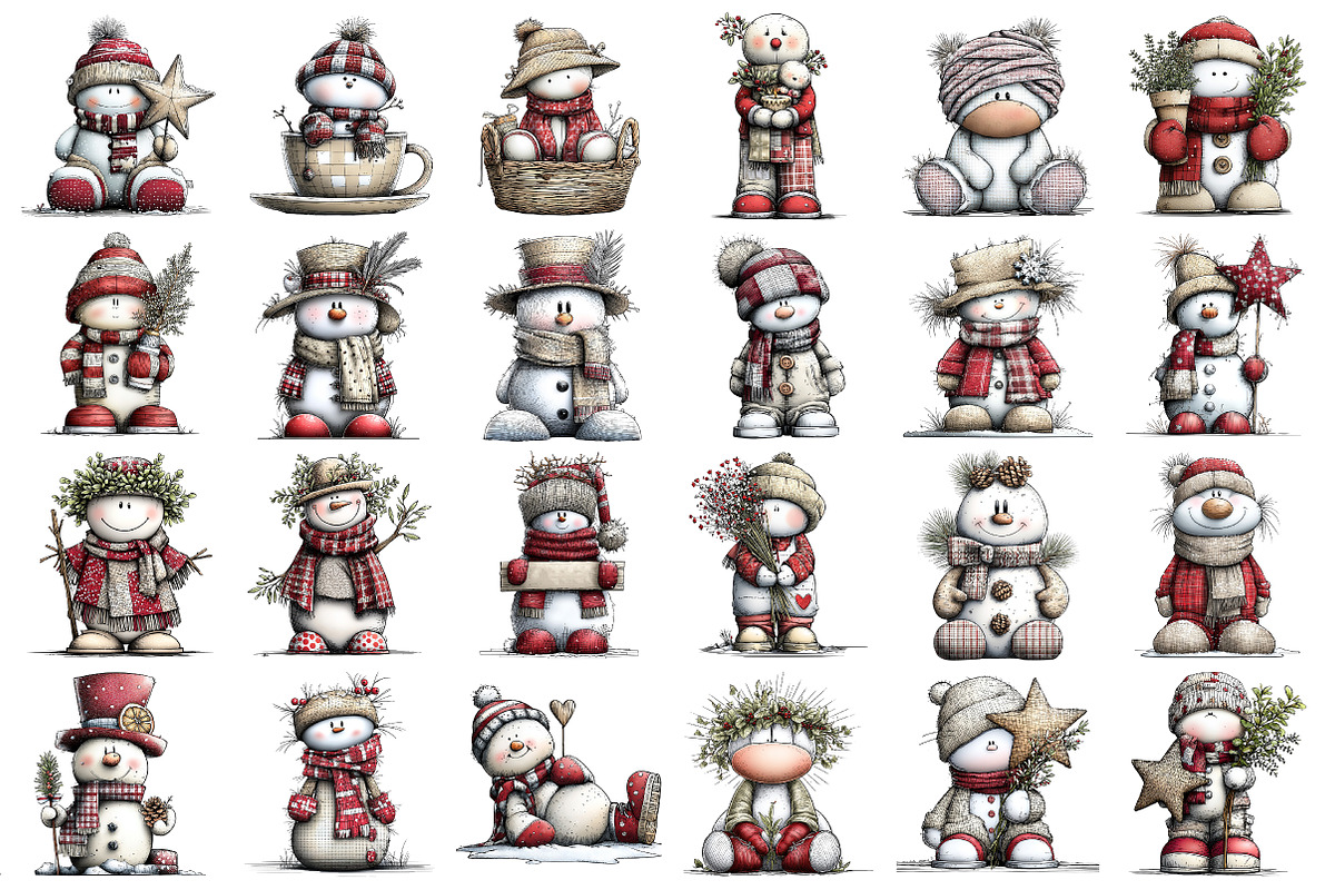 Boho Snowman Clipart Bundle, an Illustration by Daily.Designs (Photo 2 of 5)