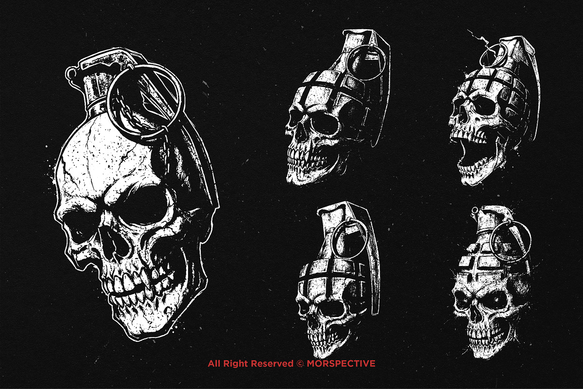 10 Bundle Dark Art Grenade Skull Bom, an Illustration by Morspective (Photo 3 of 7)