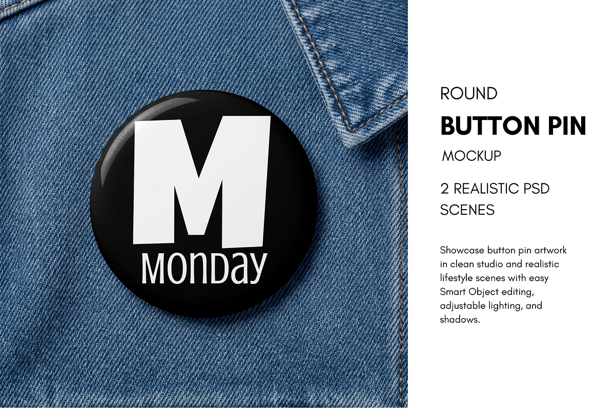 Round Button Pin Mockup, a Merchandise Mockup by Pixel Foundry (Photo 1 of 4)
