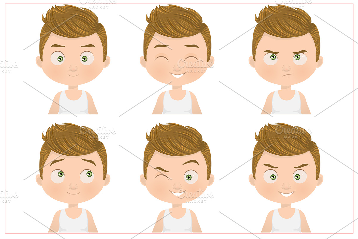 Boy Facial Expressions Set, an Illustration by Melisende Vector