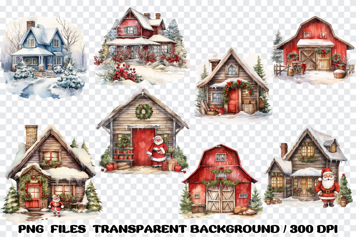 Christmas House, Winter Home Clipart, an Illustration by SindyPrintDesign (Photo 3 of 3)