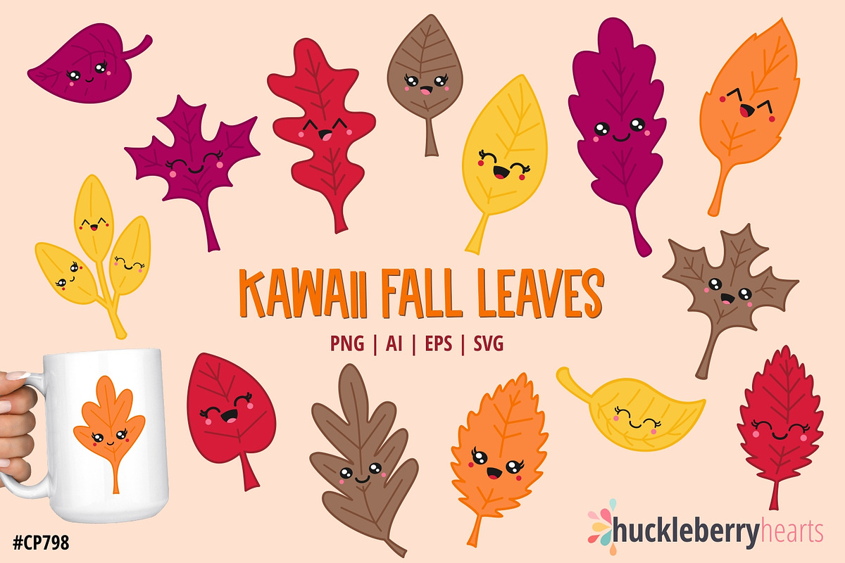 Kawaii Fall Leaves, an Illustration by Huckleberry Hearts (Photo 1 of 3)