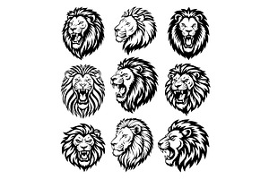 Set of angry roaring lion head, an Object Illustration by Things for designers