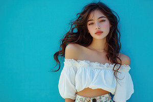 Alluring young woman in white top, a Photo by Pavel_design