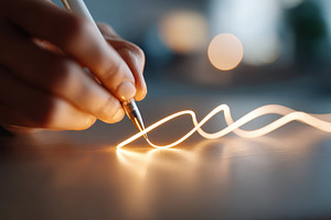Glowing line created by a pen on a surface, an Abstract Photo by AlyaAnd