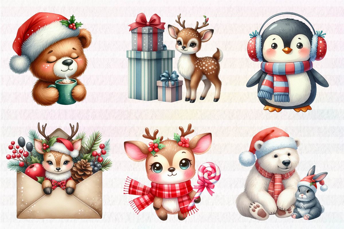 Kawaii Vintage Christmas Clipart, an Illustration by CreationArt (Photo 2 of 5)