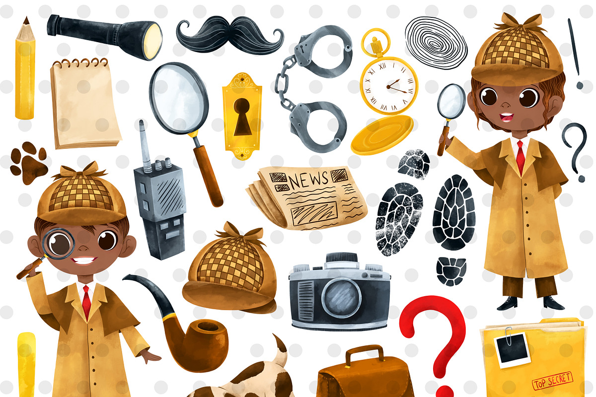 Watercolor Detective Clipart Setete, an Illustration by LeMagiqueBoutique (Photo 3 of 3)