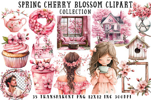 Spring Cherry Blossom Clipart, an Illustration by OK Design