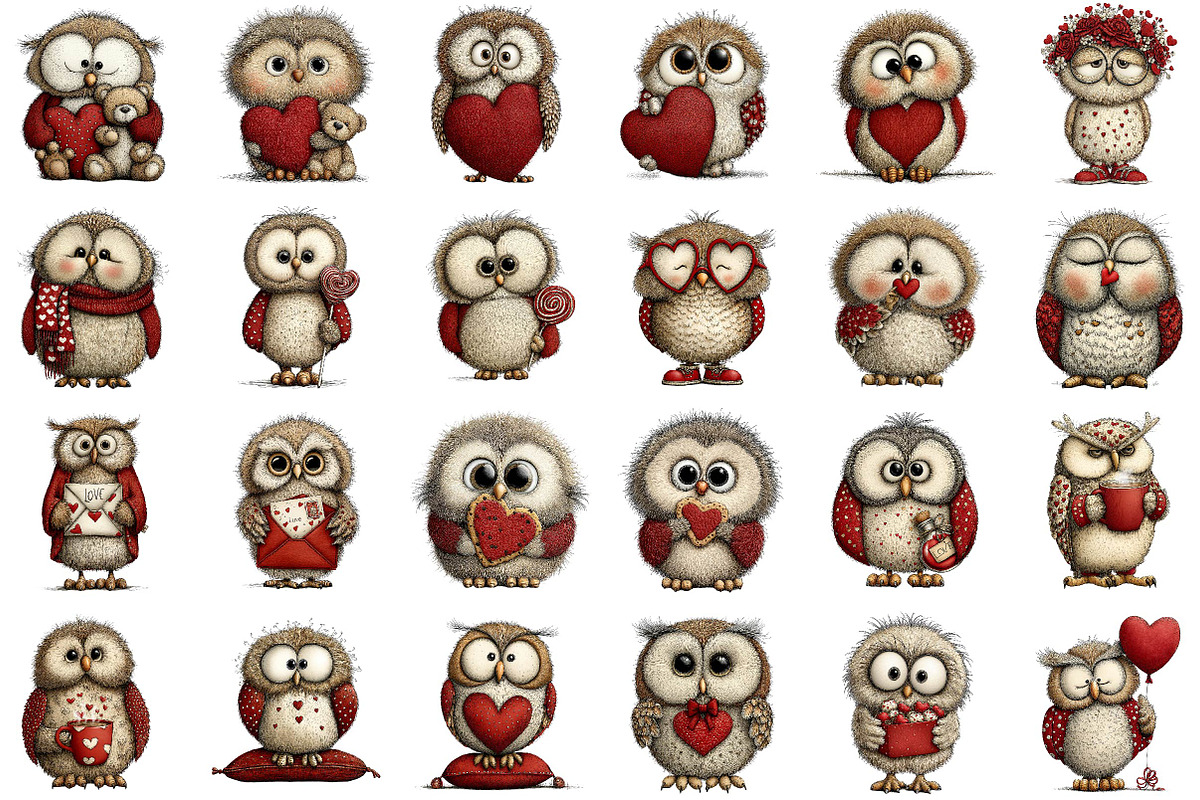 Whimsical Valentine Day Owl Clipart, an Illustration by Sublimation Artist (Photo 2 of 6)