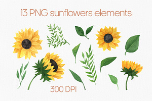 Sunflower Watercolor Clipart PNG