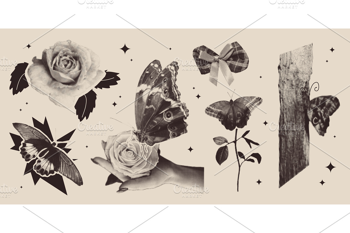 Vintage halftone collage with, an Animal Illustration by art PVP - market