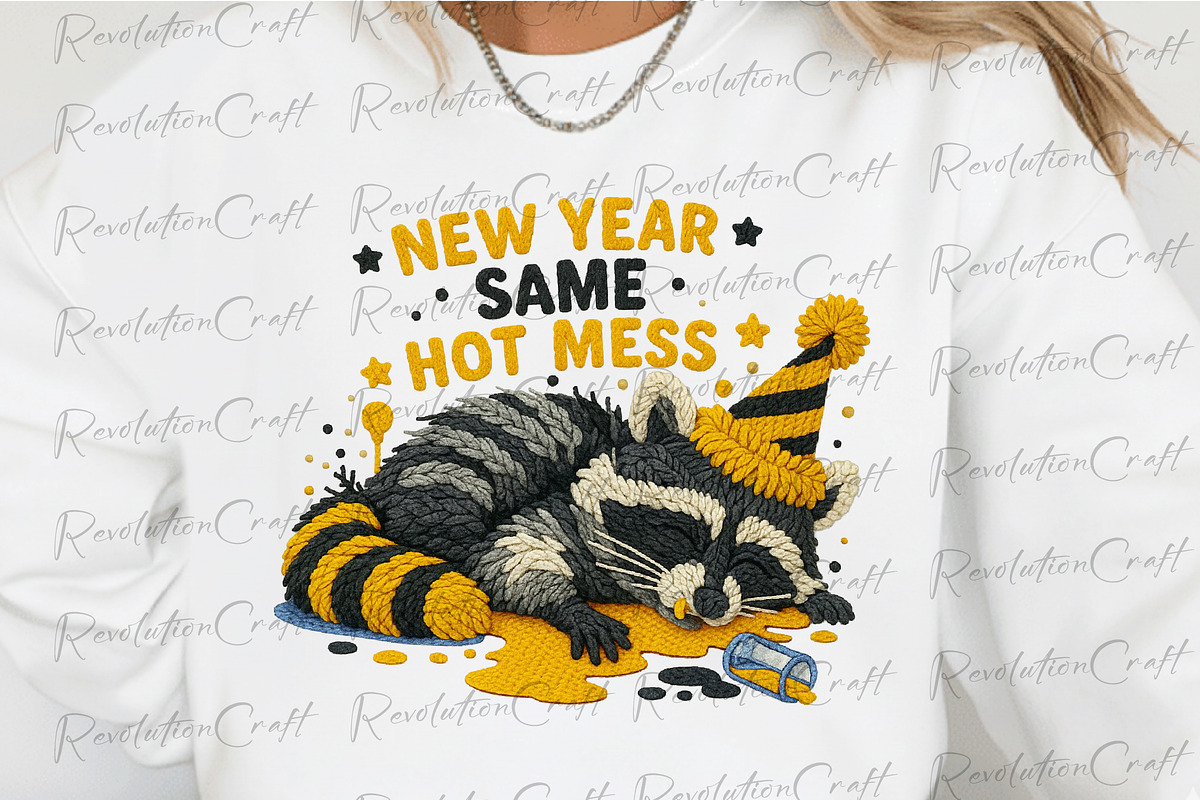 New Year Raccoon Yarn Crochet PNG, an Illustration by OK Design (Photo 4 of 4)