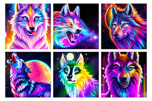 Rainbow Wolves Digital Art Papers