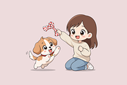 Girl Playing with Her Puppy Cartoon, a Person Illustration by Artpon Illustration (Thumbnail 2 of 3)