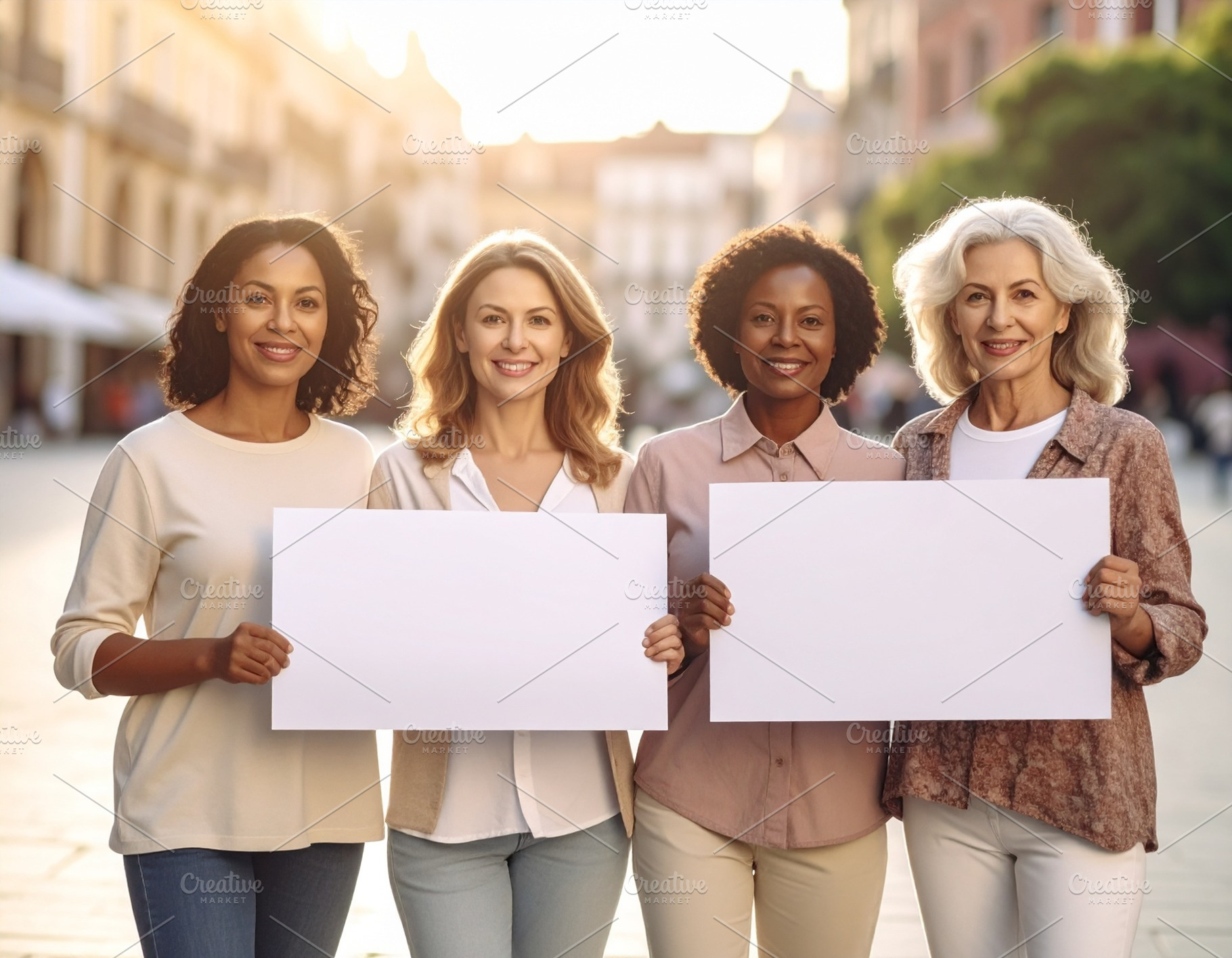Women of different ages standing together in a public square, ho, a Person Photo by DanFLCreativo