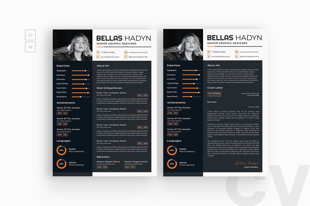 Black Color Resume CV, a Resume Template by iDoodle Studio