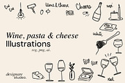 Wine, Pasta and Cheese Illustrations, a Decorative Illustration by ginni illustrations (Thumbnail 1 of 5)
