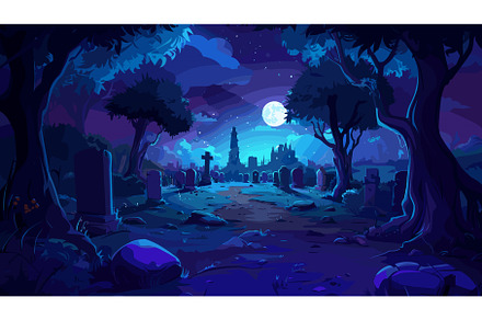 Gothic Cemetery Night Landscape, an Illustration by LadadikArt