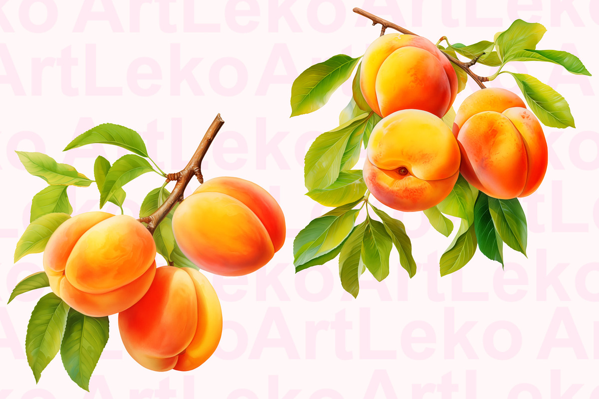 Apricots Watercolor Clipart, a Food Illustration by LekoArt (Photo 2 of 10)