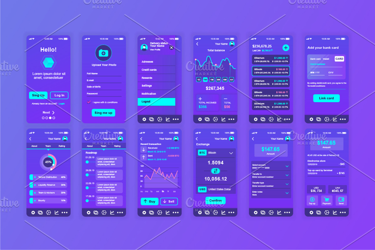 Mobile App UI Kit, a Templates & Theme by alexdndz (Photo 3 of 21)