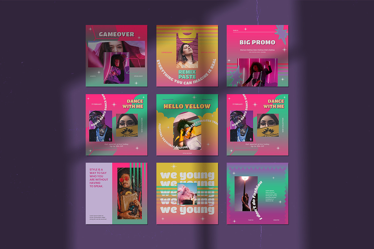 Retronoise Instagram Templates, a Social Media Template by Azruca (Photo 2 of 9)