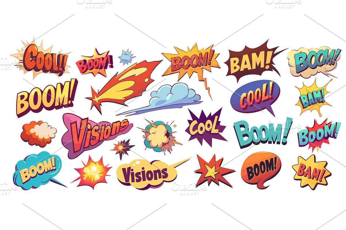 comic speech bubbles. boom cool, an Object Illustration by Stock-Smart-Start