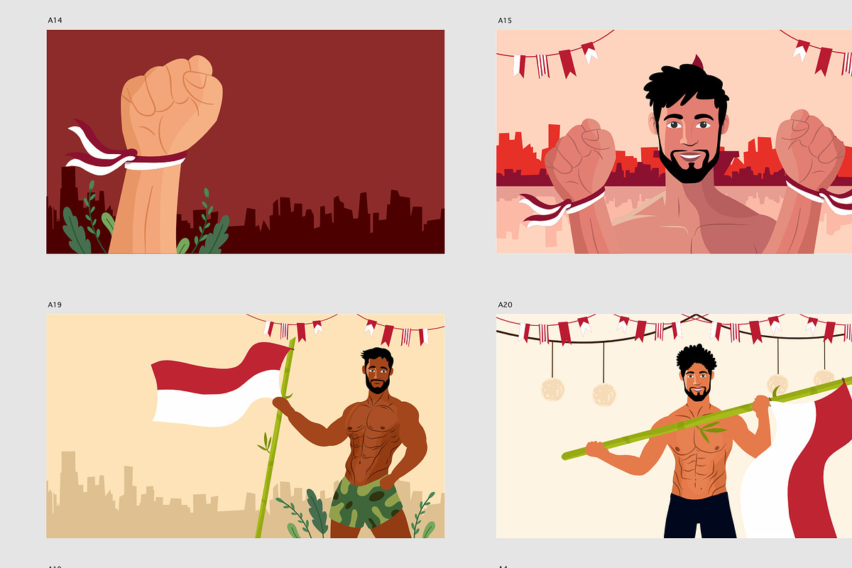 Indonesia 17 august background set, an Object Illustration by foxndeer (Photo 2 of 3)