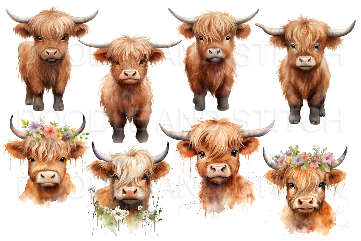 Watercolor Highland Cow Illustration, an Animal Illustration by Doodle and Stitch (Photo 2 of 2)