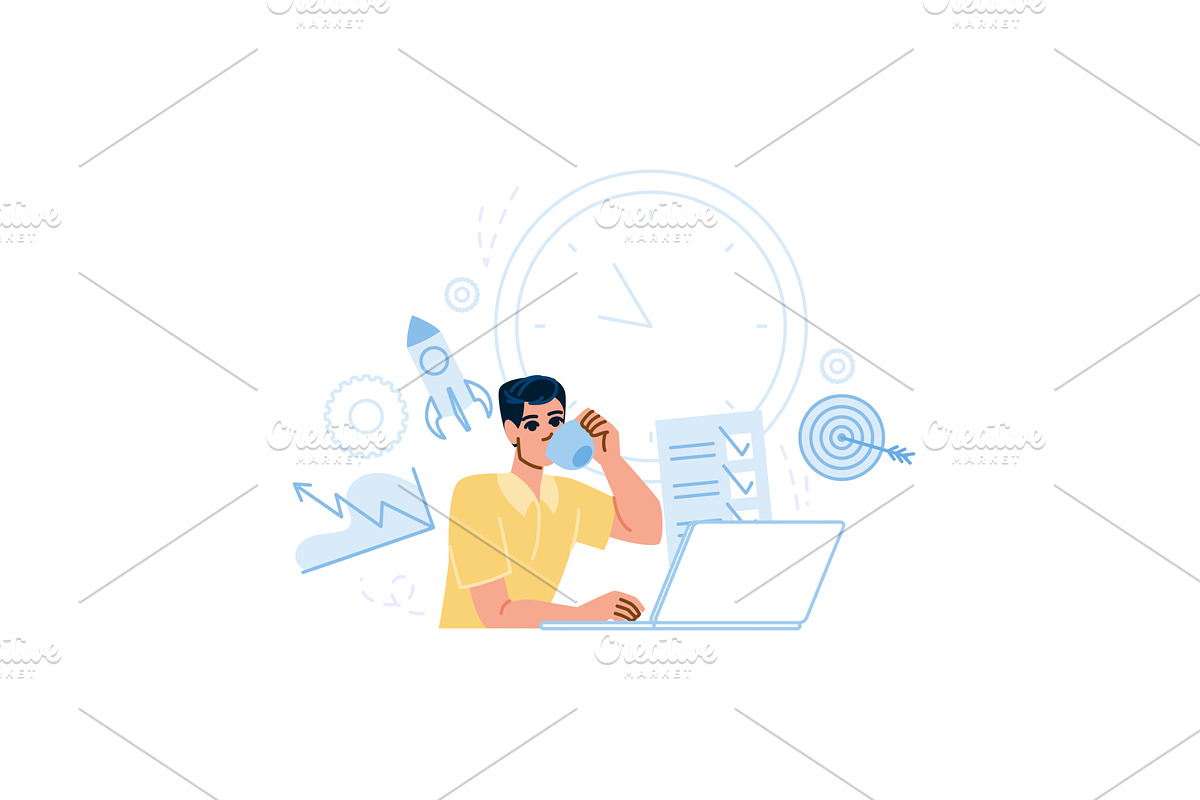 Project manager drinking coffee and, a Finance Illustration by pikepicture