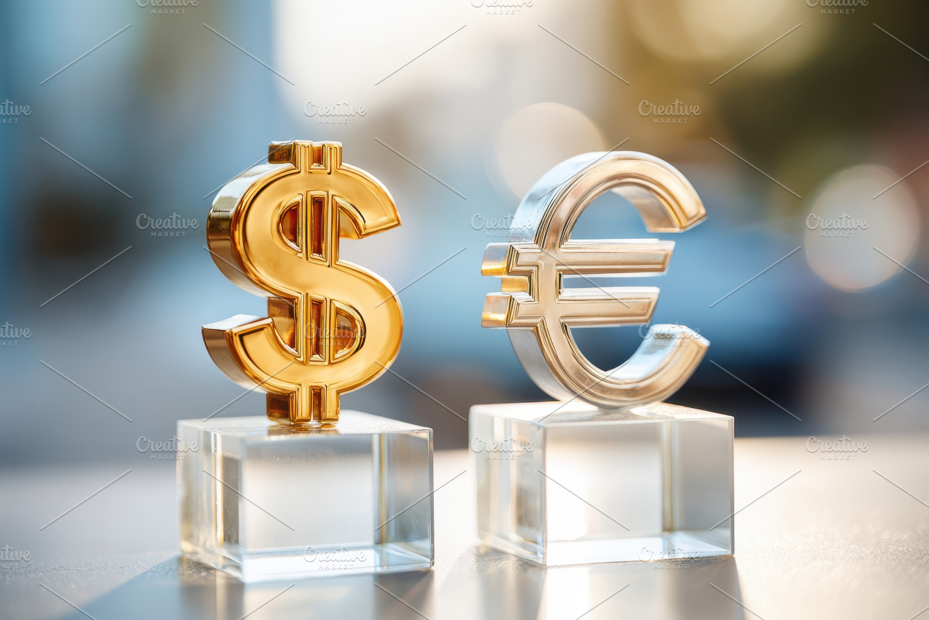 Gold dollar and silver euro symbols on clear blocks, a Business Photo by AlyaAnd
